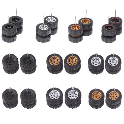 1/64 Off Road Wheels and Tires, 10 Set Mixed Styles Wheel Rims Rubber Tires for 1/64 Trucks Off-Road Car Upgraded and Modified Rubber Tires