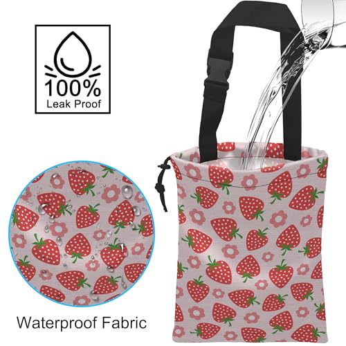 Image of Car Trash Bag Strawberry Flower Car Garbage Bag Hanging Car Trash Can for Back Seat with Drawstring