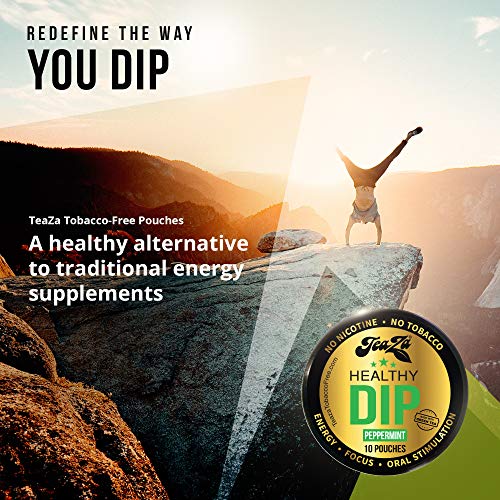 Teaza Peppermint Herbal Energy Pouches | Nicotine Free, Tobacco Free Pouches | Made With Green Tea Caffeine Dip Pouches [10 Pack] #TOP2