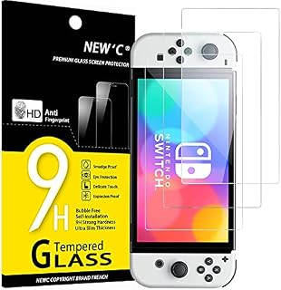 NEW'C [3 sztuki], Ochraniacz Ekranu do Nintendo Switch (model OLED) Folia ochronna ze szkła hartowanego bez pęcherzyków powietrza, odporność na zarysowania