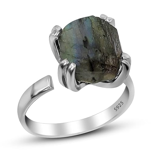 Miniatura 42 de Natural raw black tourmaline adjustable finger ring with white gold over 925 sterling silver, perfect October birthstone gift for her, Uniquelan