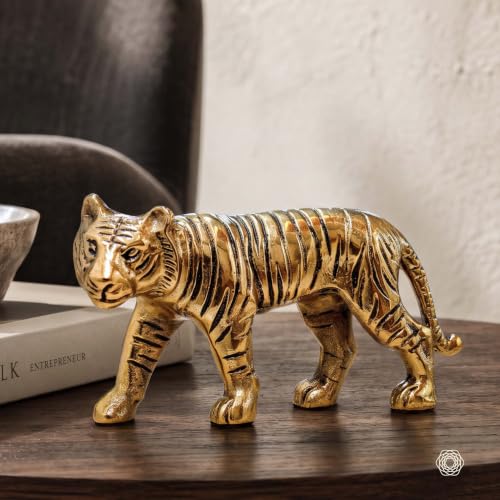 Image of BEHOMA Aluminium Tiger Decorative Figurine Showpiece | Elegant Modern Tabletop Art Showpiece for Living Room, Office, Bedroom, Shelf Display | Premium Home Decor Accent