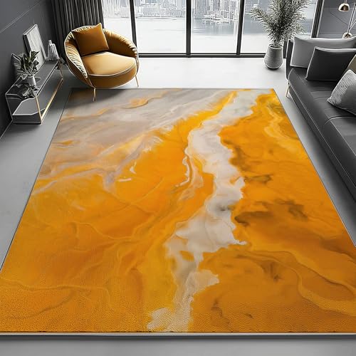 Tapis abstrait désert orange blanc 60x110 cm doux confortable lavable