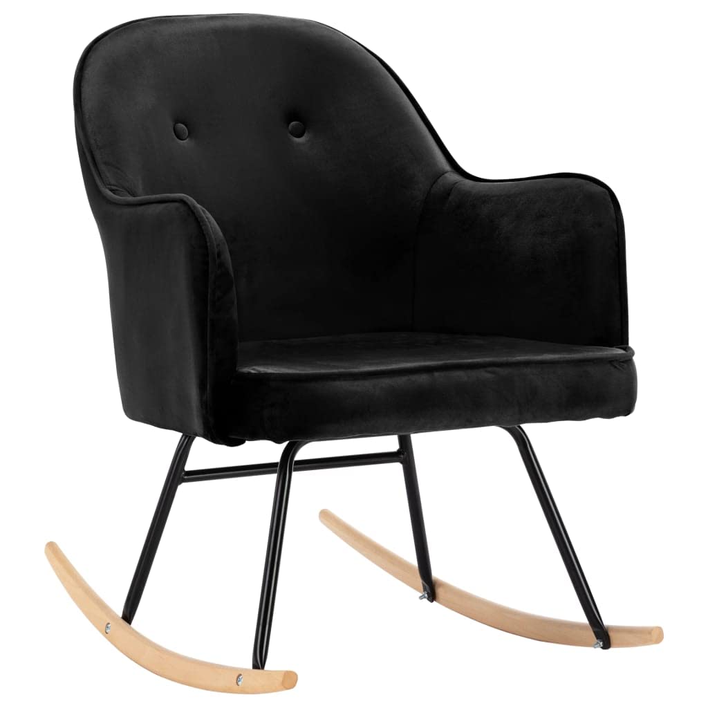 Silla mecedora negra de terciopelo, mecedora de interior, sillón balancín rocking sofa apto para salón, dormitorio, balcón