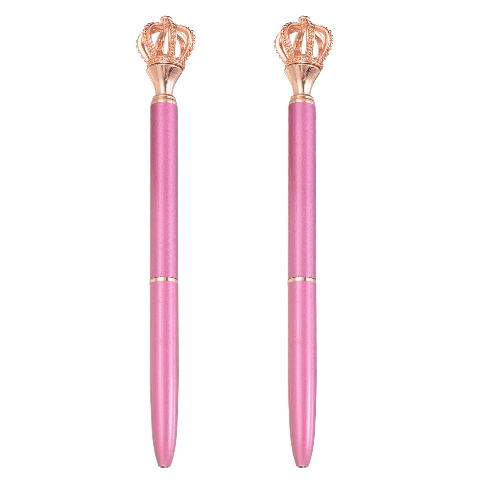 PATIKIL Crown Ballpoint Pen, 2Pcs Sparkling Bling Metal Pen with Crown Top Elegant 1.0mm Black Ink Ballpoint Refillable for Office Business Wedding Party Birthday, Light Lavender/Rose Gold — image 1