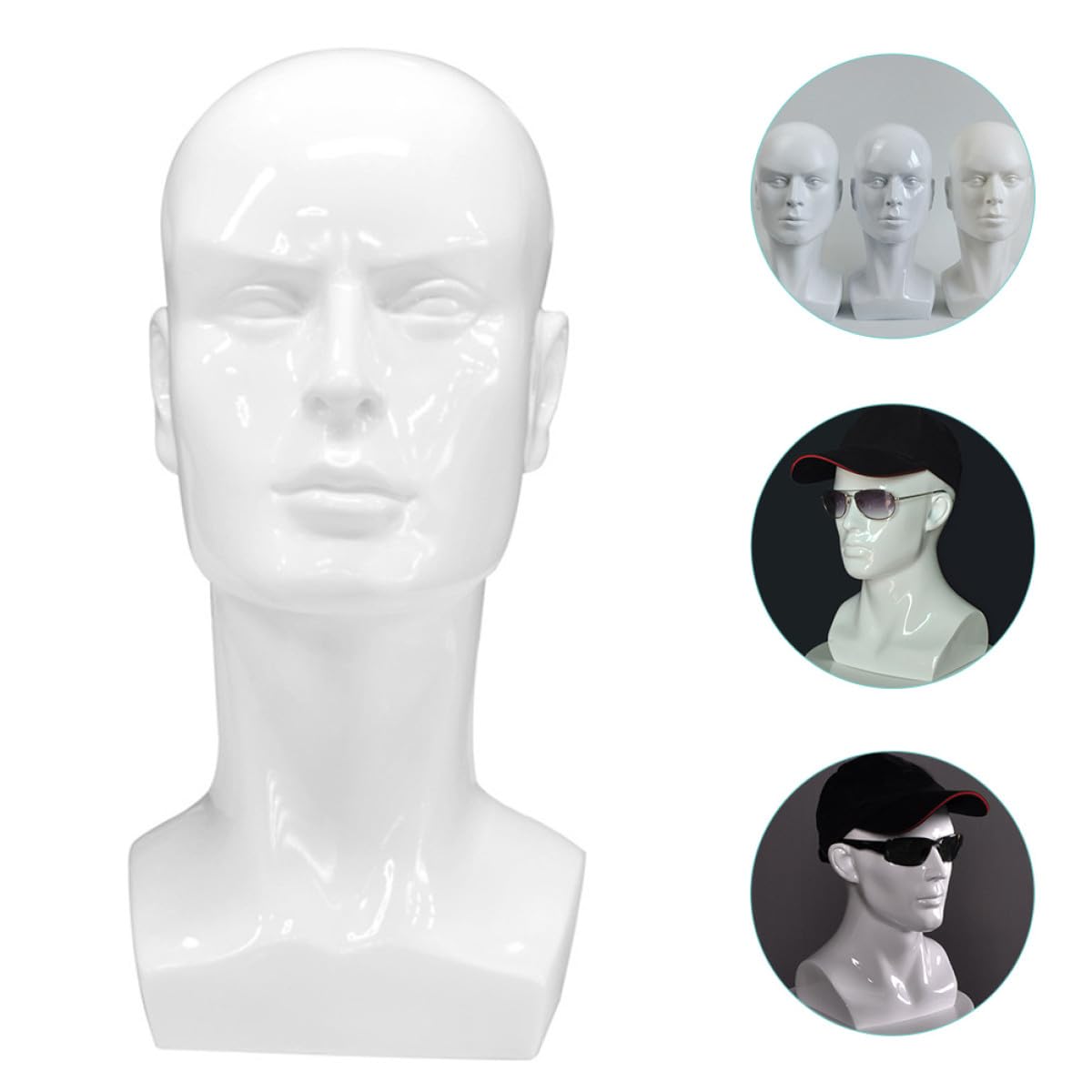 VICASKY Männlicher Perückenkopf mit Ständer aus Polypropylen Geeignet für Haarstyling und Aufbewahrung von Perücken und Hüten für Transport und Ausstellung