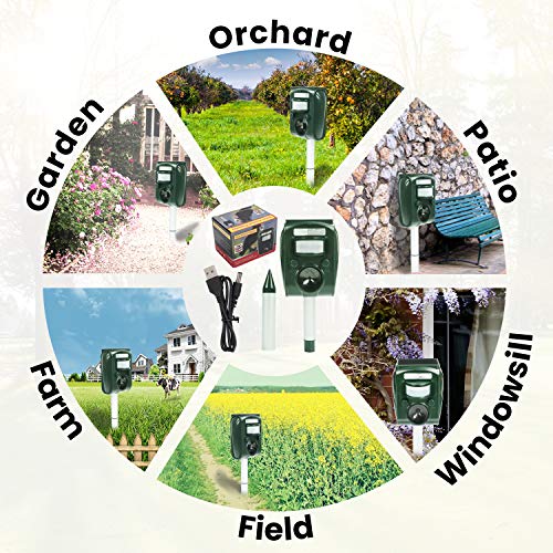 Ultrasonic Animal Repeller, Solar Powered Cat Repellent, Sonic Animal Deterrent With Pir Motion Sensor, Waterproof Battery Operated Scarer For Gardens Yard Field Farm #TOP5