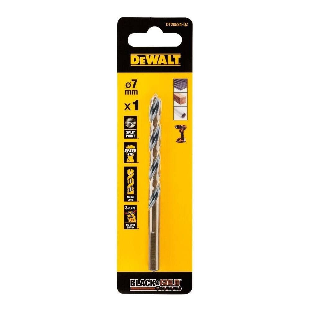 DEWALT DT20524-QZ DT20524-QZ-Broca Black & Gold 7 mm, Silver