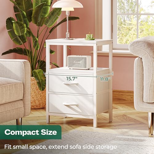image for Huuger Nightstand with Charging Station, Side Table with Fabric Drawer