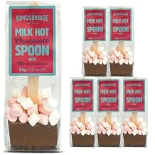 Kingsbridge Premium Hot Chocolate Spoons 5 Pack - Luxury Milk Chocolate & Mini Marshmallow Stirrer - Milk Block With Wooden Spoon