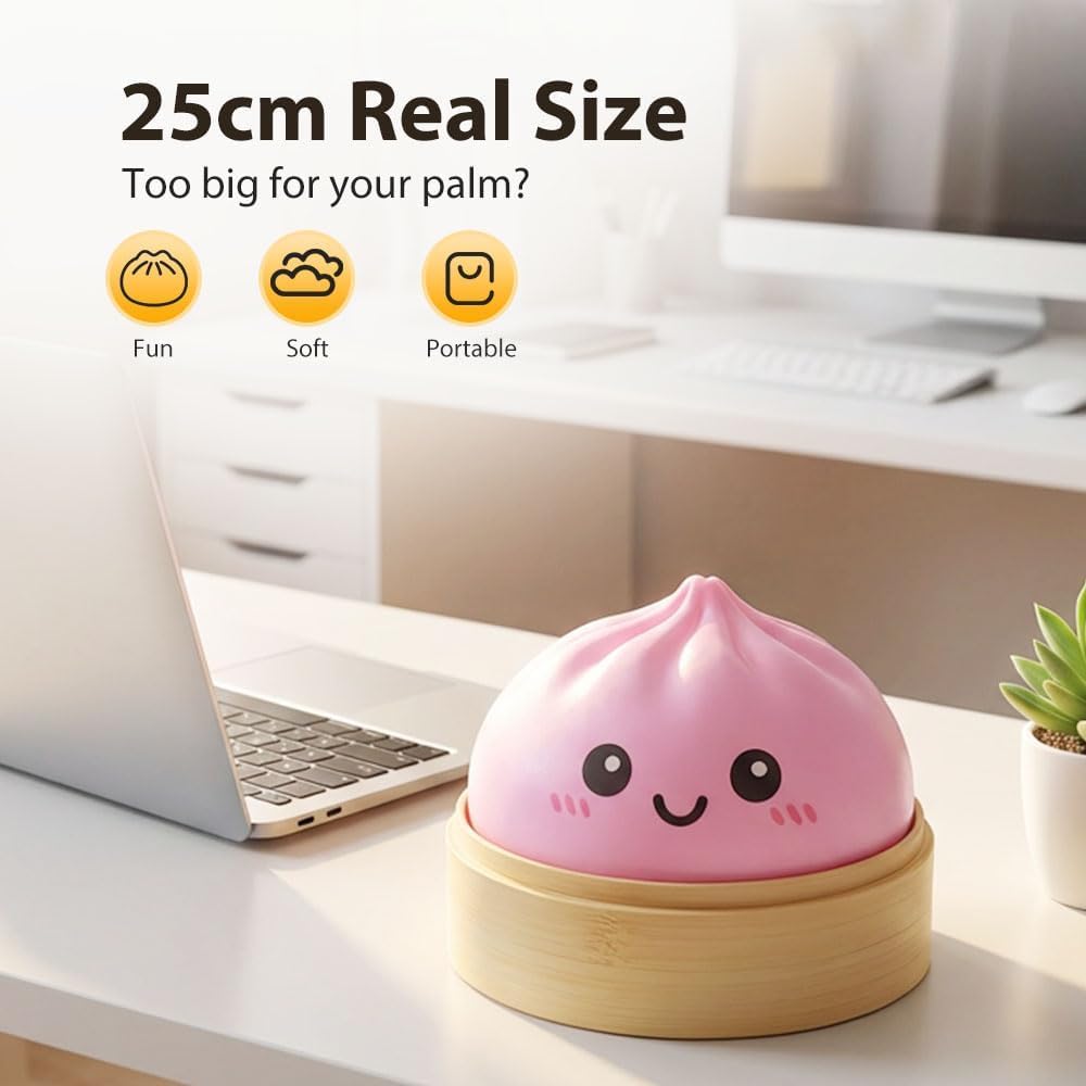 Giant Dumpling Squishy Jumbo Size, Soft Slow Rising Stress Ball, Large Squishy Dumpling for Desk Office Home Study Adults, Fun Fidget Item for Squeezing and Stress Relief (Pink, Extra Large)