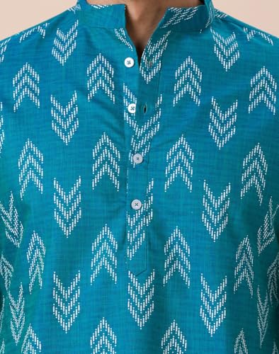 Image of Studio Shringaar Men's Cotton Blend Relaxed Fit Ikat Printed Knee Length Kurta