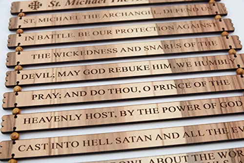 Handcrafted ‘St. Michael The Archangel’ Prayer Plaque (16.5 Inch/English), Wall Hanging Art Décor With Laser Engraving On Wooden Blocks, From The City Of Truth, Jerusalem #TOP3