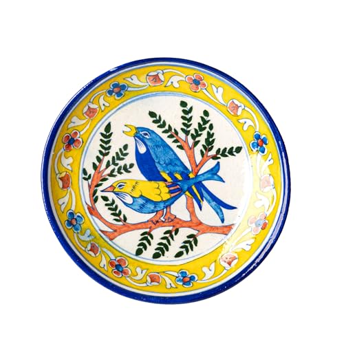 Tarini Gallery Placa de pared de cerámica hecha a mano, elegante plato de diseño de pájaros para sala de estar, dormitorio, oficina y regalo (plato blanco)