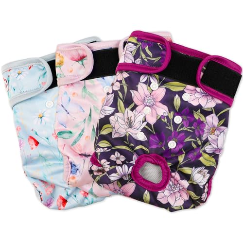 Image of Washable Dog Diapers (3 Pack), Reusable Dog Diapers for Doggie Heat Period, Reusable Doggie Diaper for Female Dogs (Medium)