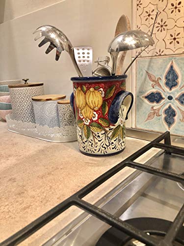Hand-Painted Italian Ceramic Utensil Holder - Tuscan Decor with Three Lemons Design - Image 5