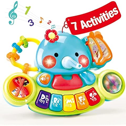 Baby Spielzeug 6 Monate Musikspielzeug, Elefant Baby Spielzeug ab 3 6 Monate Mädchen Motorikspielzeug, Musikinstrumente mit Licht & Klang Kinder Keyboard Babyspielzeug ab 1 Jahr Mädchen Jungen Cover
