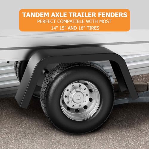 Trailer Fenders,2 Pack Tandem Axle Trailer Fenders Fit 14\"-16\" Tires,Heavy Duty Steel Double Axle Trailer Fenders Car Hauler Trailer,Cargo Trailer,Utility Trailer,Landscape Trailer
