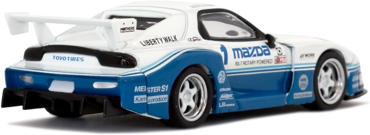 Liberty Walk LBWK 1/64 Diecast Model Car RX-7 White Blue JDM Collector Display Tuned Car Replica