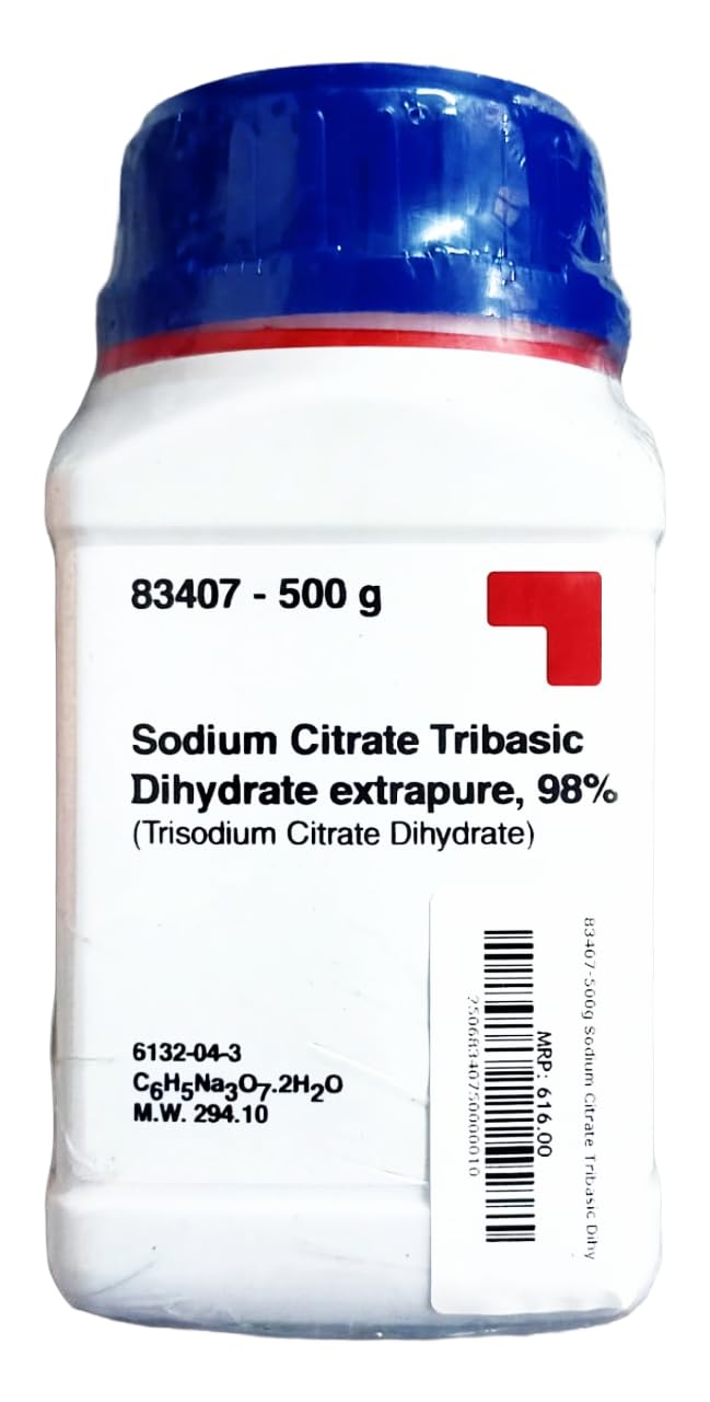 generic SRL Sodium Citrate Tribasic Dihydrate extrapure, 98%, 500Gm, CAS NO 6132-04-3, Molecular Formula : C6H5Na3O7.2H2O, Storage : Room Temperature, Shelf Life : 60 Months, for laboratory use only-picture-2