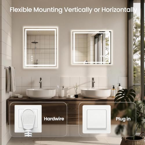 Image of 28x36 LED Bathroom Mirror with Anti-Fog, Backlit & Front Lit, Memory | Stepless Dimmable 3 Color CRI 95+ Shatterproof Tempered Glass ETL Listed for Safety Lighted Bathroom Vanity Mirror for Wall