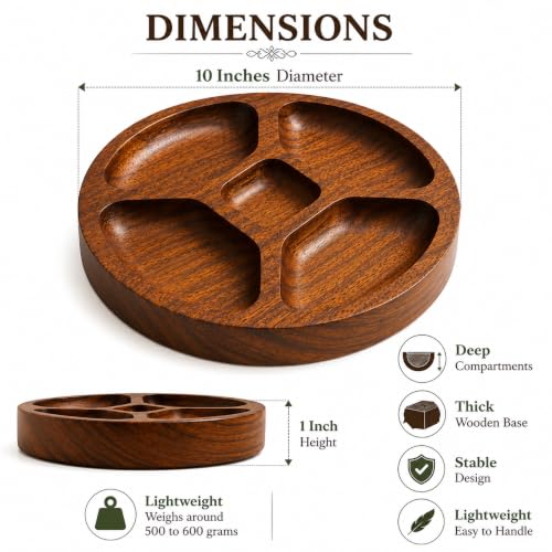 Image of Wooden Kitchen Preparation Tray | Wooden Vegetable & Masala Organizer | Chopping Prep Board with 5 Compartments | Dry Fruit, Snack & Spice Serving Tray | 10 Inch (Preparation Tray)