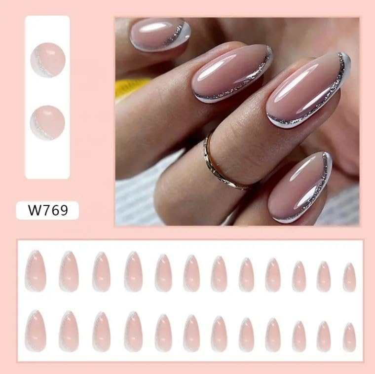 Image of ZOONA 24PCS Everlasting French Nails Artificial Nails Art Set| Lightweight & Long Lasting| Easy To Use| Quick Fix For Festivals & Special Occasions (W769)
