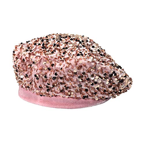 Bling Beret Hats For Women Color Paris Artist Cap Fashionable Ladies Sparkle Shining French Style Beanie Beret (Pink) #TOP10