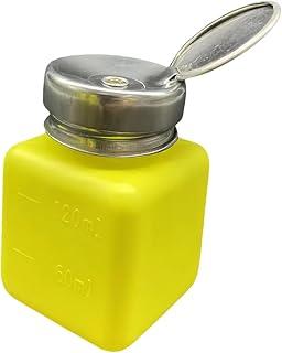 perfeclan Dispensador de Alcohol con Bomba, Botella rellenable de metanol para salón de Belleza, desmaquillante y Esmalte de uñas, Color Amarillo, 120ml