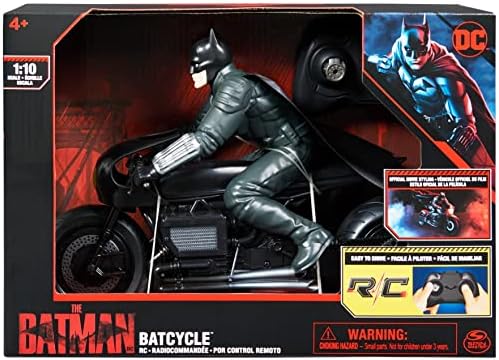 DC Comics, The Batman Batcycle RC with Batman Rider Action Figure, Official Batman Movie Styling, Kids Toys for Boys and Girls Ages 4 and Up