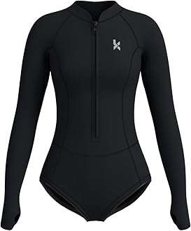 KMT Wetsuit for Women, Womens Long Sleeve Shorty Wet Suits 2mm Front Zipper Springsuit Surfing Surf-wear Diving Swimming Scuba One Piece