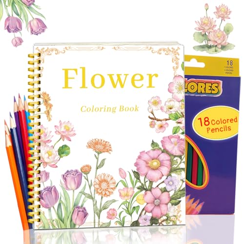 Beautiful Adult Coloring Book Set with 18-Color Pencil Set - Coloring Books for Adults Relaxation Adult Coloring Book for Women Gifts.Elegant Art Style with 35 Patterns.