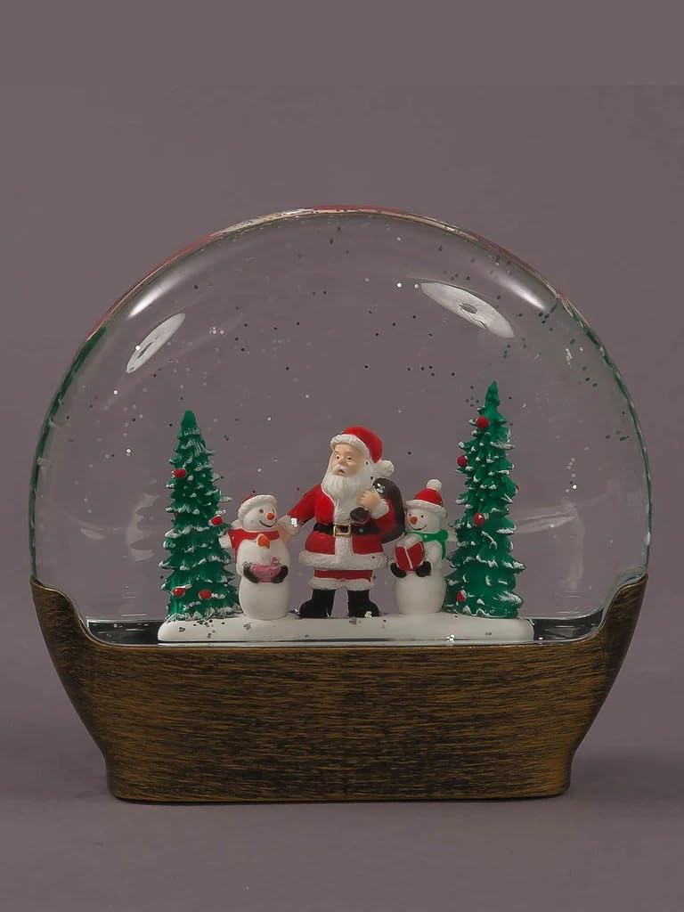 Snowtime Christmas Water Dome With Santa Snowman And Trees - Battery Operated