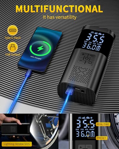 Image of TEMOLA Portable Car Jump Starter with Air Compressor, Car Battery Jump Starter, 12V Portable Jump Box, 150PSI Tire Inflator with LCD Display & LED Light for Gas and Diesel Vehicles