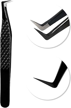 VAVALASH Lash Tweezers for Eyelash Extensions, Fiber Tip Diamond Grip L-shaped Boot Tweezers for Lash Extension,Precision Black Lash Tweezers for Volume & Classic Lashes L-shaped Boot Tweezers