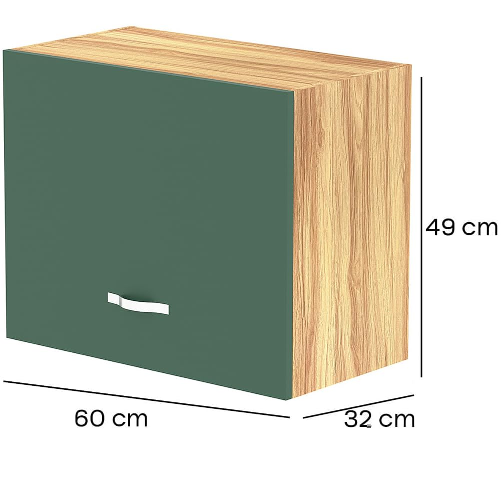 Shally Dogan Pensile da Cucina, Sopracappa, Armadio in Legno Armadietto Multiuso da Muro a Ribalta Spazioso, Dimensioni 60 x 32 x 49H cm (Verde)
