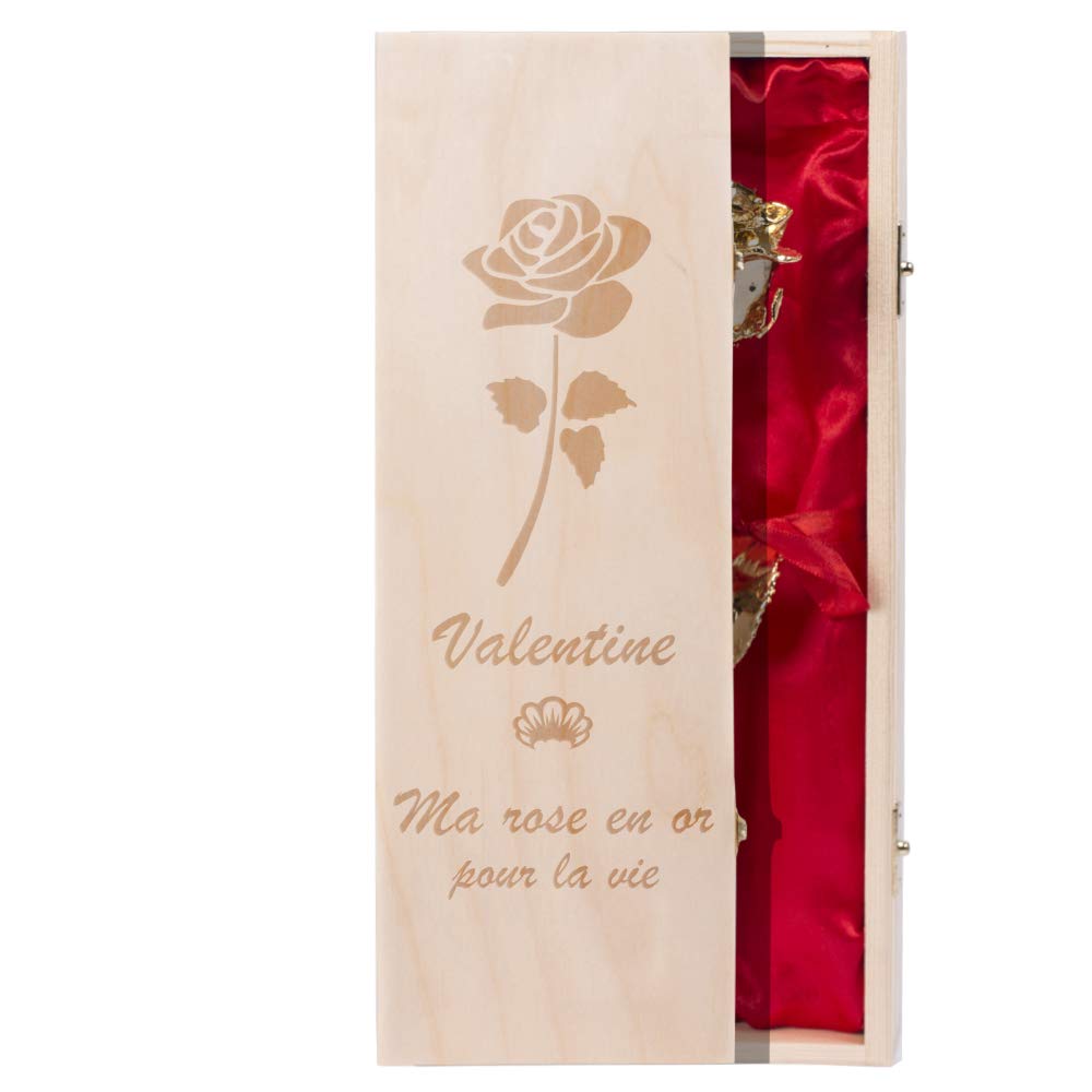 Amikado - Rose en Or et Son Coffret Personnalisé - Rose en Or éternelle, 26 cm et 24 carats - Cadeau Saint Valentin, Cadeau Maman