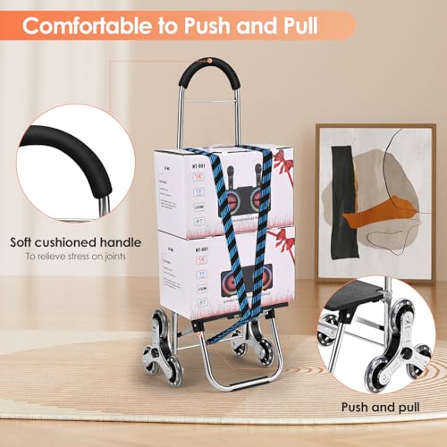 Ovshnrr Einkaufstrolley Treppensteiger mit 3 Räder - 32 Liter - mit Kühlfach - Abnehmbarer Tasche - 30kg Laden - Klappbarer Einkaufswagen - Shopping Trolley - Edelstahl – Bild 6