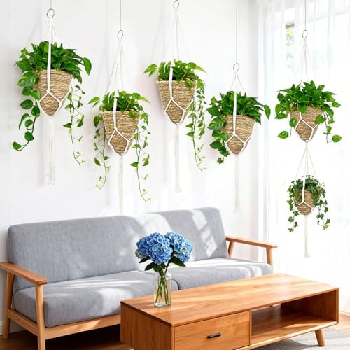 Amazon.com: RAINFLOW Macrame Plant Hanger - 5 PCS Hanging Planters for ...