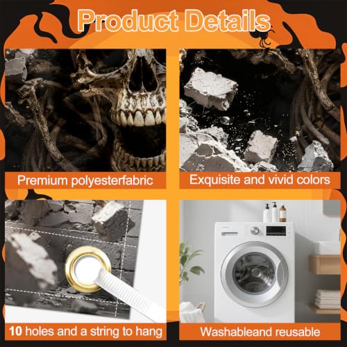 Image of Halloween Garage Door Banner Cover, 3D Skeleton Decor, 7x16 Ft