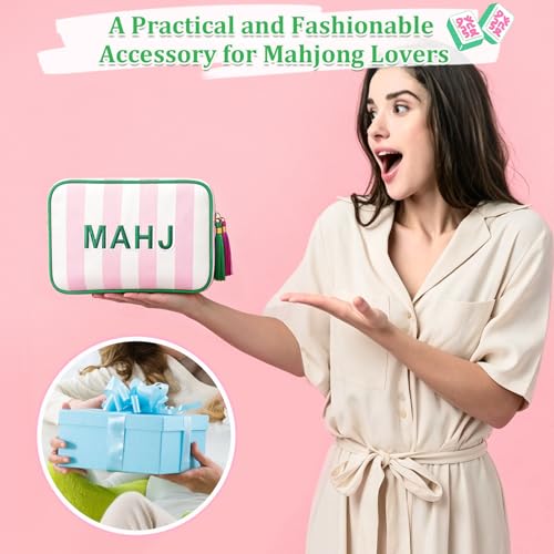Bolsa para fichas Mahjong con diseño rosa y cremallera miniatura 7