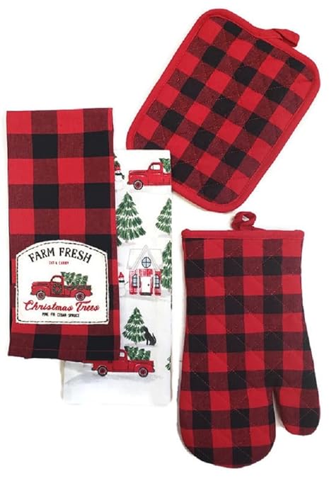 Christmas Kitchen Dish Towels, Oven Mitt and Pot Holder Decor Snowman - Set of 4
