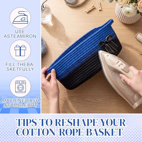 Image of Colingmill 1 Set Woven Basket for Gift Empty with Cellophane Wrap Set 14 x 10 x 5.5 Inch, Medium Decorative Gift Basket Empty to Fill, Cotton Rope Storage Box Decor (Blue Black)