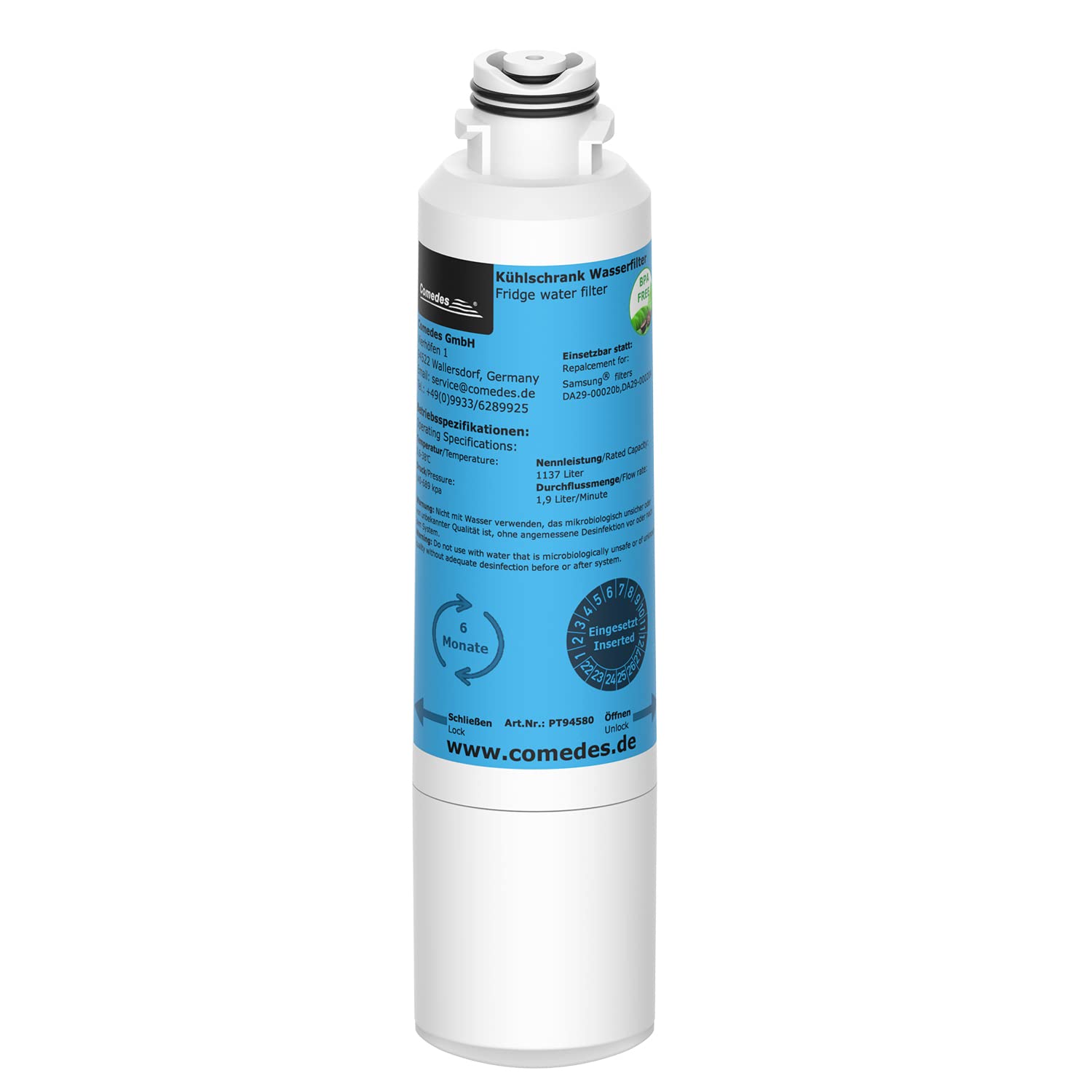 Comedes Wasser-Filter für Samsung DA97-08006 Side-by-Side Kühlschränke, Ersatz für Samsung DA29-00020B, DA29-00019A, HAF-CIN/EXP (4 Stück)