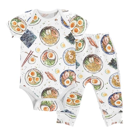 vvfelixl Delicious Ramenon Baby Layette Sets,Baby Bodysuits Set Unisex Short Sleeve Babys Pants Sets 9-12M