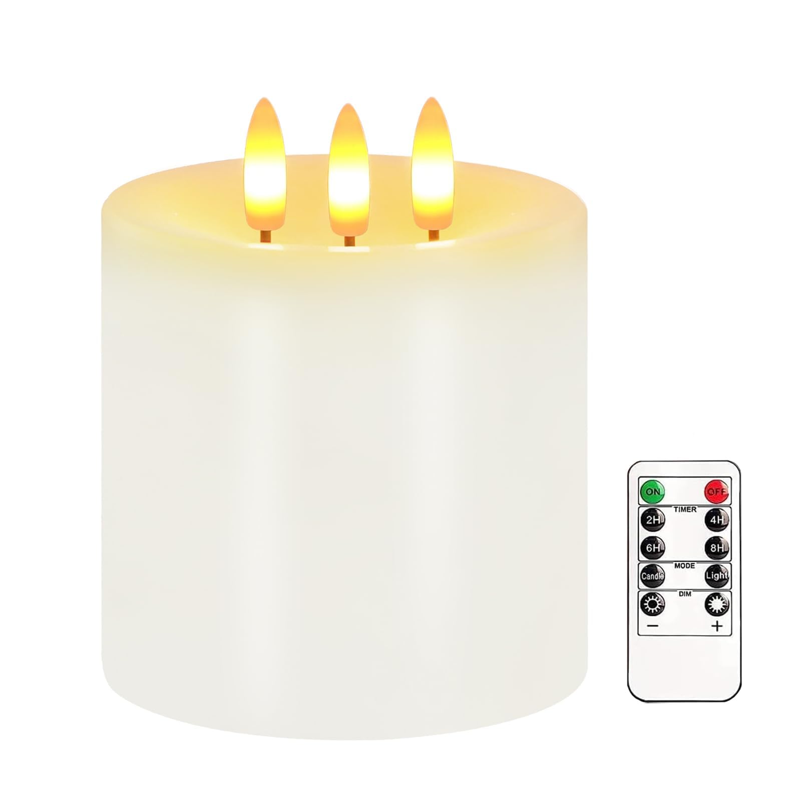 AVEKI 4"x4" Flameless Flickering Candles, Large 3 Wick Real Wax LED Candles with Remote & Timer, Battery Operated Pillar Candle for Wedding Party Christmas Home Decoration (White)