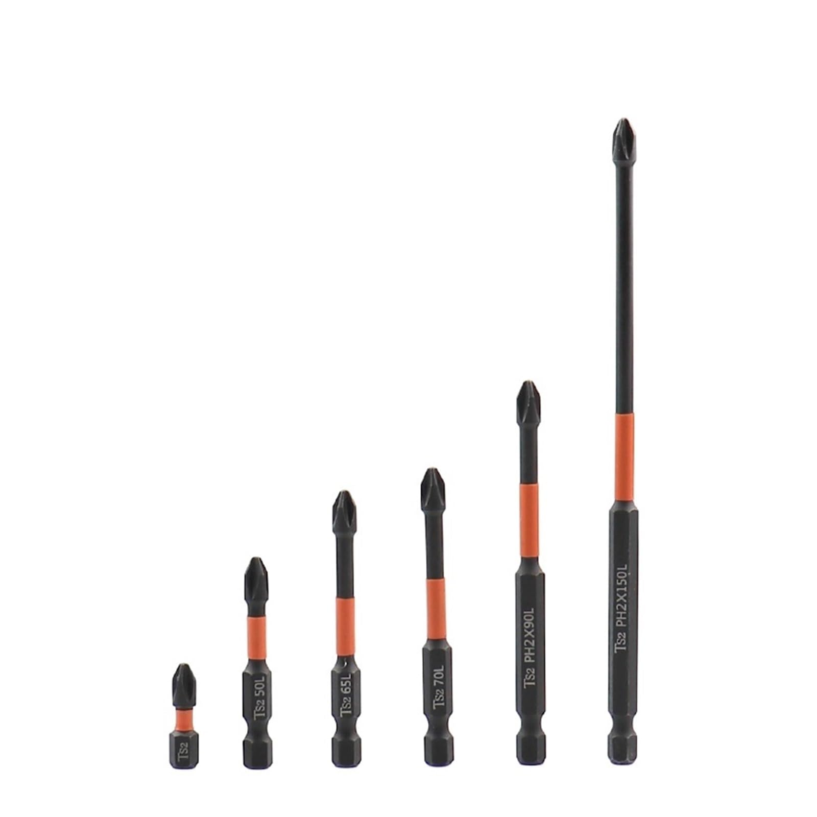 Juego de puntas de destornillador Ph2, 6 uds., cabezal de lote de impacto antideslizante, Cruz magnética fuerte, tornillo de alta dureza de torsión, 20-150MM, resistente al agua