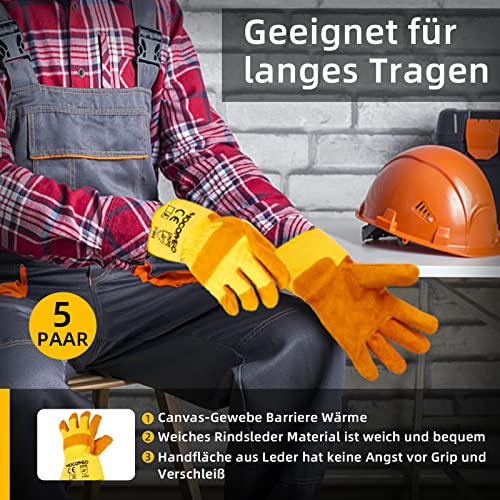Mocomeo 5 Paar Arbeitsschutzhandschuhe Aus Leder Professioneller SchutzhanDschuh für Instandhaltung, Feinarbeiten, Automobilindustrie, Werkstatt, Garten, Bauarbeiten - Image 4