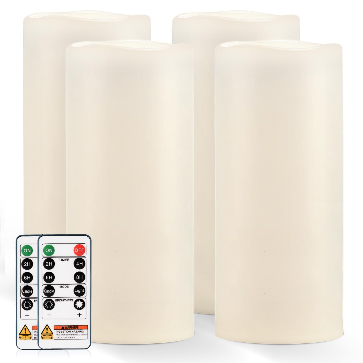 Homemory 12" x 5" Large Waterproof Outdoor Flameless Candles with Remote Control and Timer, Battery Operated Flickering LED Pillar Candles for Outdoor Larterns, Porch, Long Lasting, Set of 4