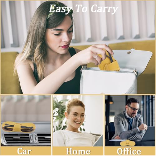 Image of CREATCABIN Leather Sunglasses Case Slim Glasses Case Portable Bag Pouch Lightweight Travel Eyeglasses Holder Cover Pouch with Soft Cleaning Cloth for Women Men Holiday Vacation 6.9x3.4 Inch Yellow